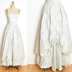 vintage 90s/Y2K Jessica McClintock prom dress ball gown blue brocade satin XS/S